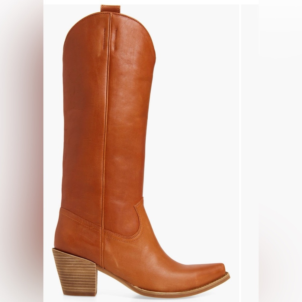 Jeffrey Campbell Cognac Leather Knee-High Western Heel Boots - Picture 3 of 7